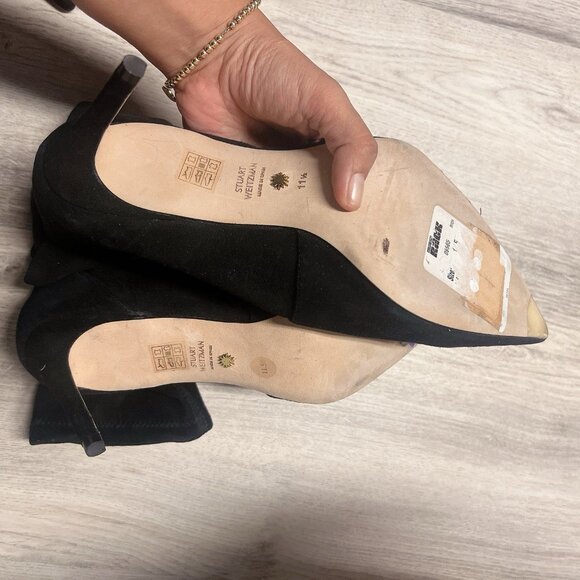 Stuart Weitzman Wren Pointed Toe Heel Ankle Sock Boots Black Suede US 11.5 Spain - Picture 7 of 9